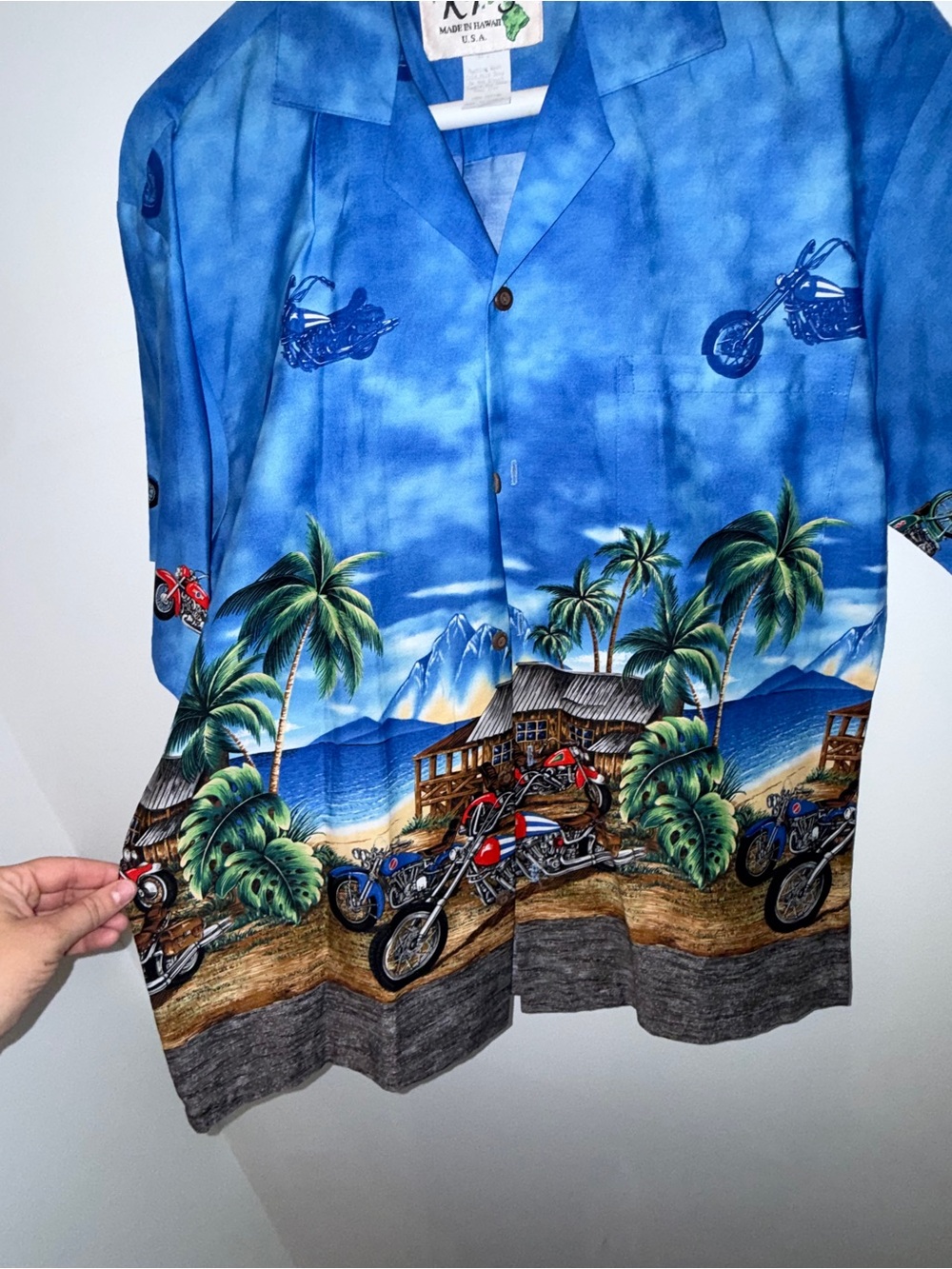 KYS Blue Motorcycle Print Camp Shirt - Picture 2 of 9